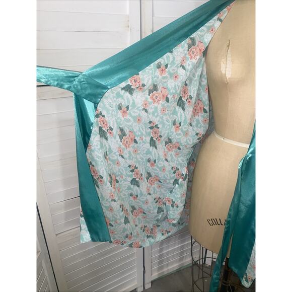 VTG 90s Victoria Secret Gold Label Kimono Robe Floral Print Green Spring - Picture 8 of 10